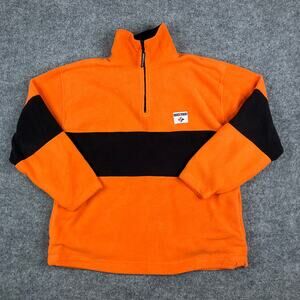 Jerzees Fleece Pullover Mens Size XL Orange Black Quarter Zip Retro 90s Style